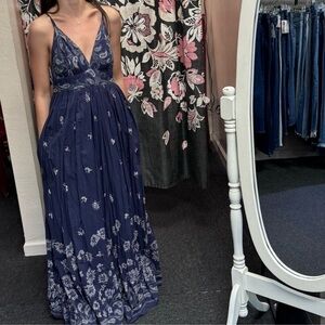 Gap Criss Cross-Back,Maxi Dress,floor length,pockets,boho Print SZ S 100% cotton